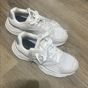 Rachel Zoe Satin-Lace White Platform Sneakers